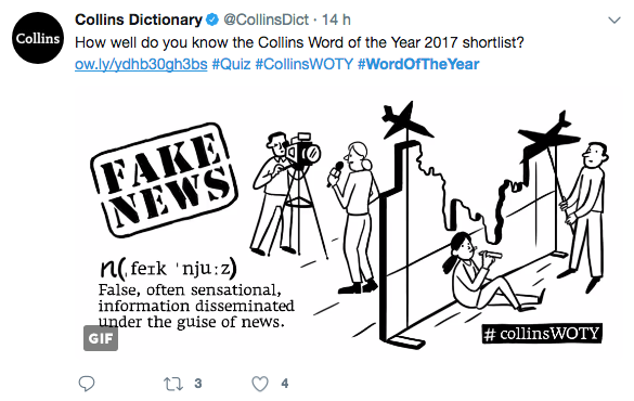 Fake News parola dell'anno Collins Dictionary
